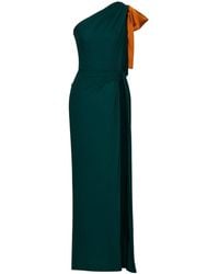 Saint Laurent - Emerald Silk Crepe Muslin One-Shoulder Maxi Dress - Lyst