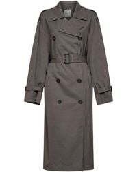 TOTEME - Taupe Crisp Cotton Blend Double-Breasted Trench Coat - Lyst