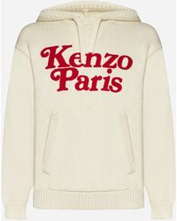 KENZO - Logo Cotton Knit Hoodie - Lyst