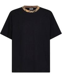 Burberry - Cotton T-Shirt With Check Trim - Lyst