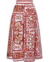 Dolce & Gabbana - Maiolica-Print Pleated Poplin Midi Skirt - Lyst