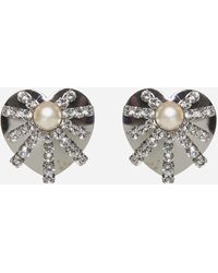 Alessandra Rich - Crystal And Metal Heart Earrings - Lyst