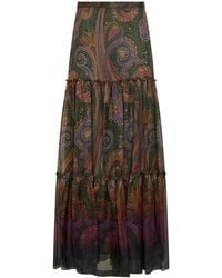 Etro - Paisley-Printed Silk Chiffon Tiered Maxi Skirt - Lyst