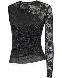 Self-Portrait - Rhinestone Mesh And Lace Top - Lyst