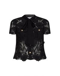 Self-Portrait - Macramé Lace Top With Tie Neck - Lyst