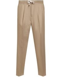 Brunello Cucinelli - Taupe Linen And Cotton Drill Leisure Fit Trousers - Lyst