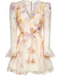 Zimmermann - Memento Floral Linen-Blend Mini Dress - Lyst