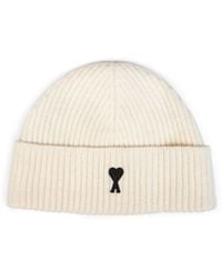 Ami Paris - Ecru Ribbed Felted Merino Wool Knit Ami De Coeur Beanie - Lyst