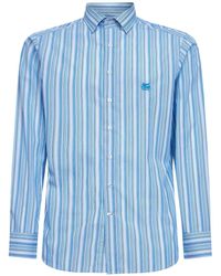 Etro - Light Striped Cotton Shirt With Pegaso Embroidery - Lyst