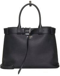 Prada - Buckle Large Leather Handbag With Belt - Lyst
