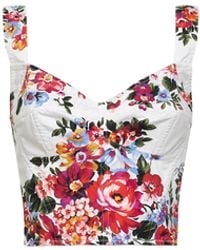Dolce & Gabbana - Dolce & Gabbana Stretch Cotton Blend Flower Bouquet-Print Bustier Top - Lyst