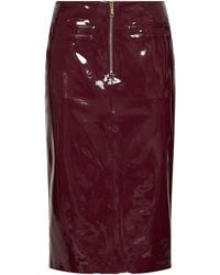 Self-Portrait - Glossy Faux Leather Midi Skirt - Lyst