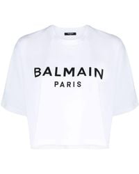 Balmain - Logo Cropped Cotton T-Shirt - Lyst