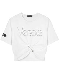 Versace - Logo-Embellished Cropped Cotton T-Shirt - Lyst