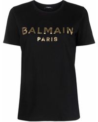 Balmain - Foiled Logo-print Cotton T-shirt - Lyst