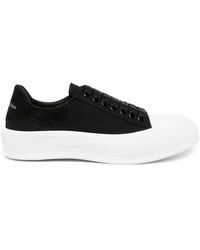 men's deck lace up plimsoll in black white