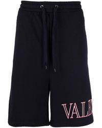 Valentino Logo Printed Drop-crotch Shorts - Blue
