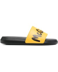 Alexander McQueen Graffiti-logo Slip-on Slides - Yellow