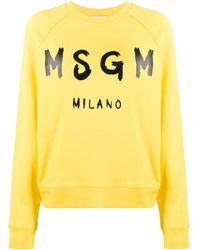 MSGM Logo Print Cotton Sweatshirt - Yellow
