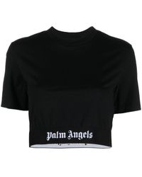 Palm Angels T-shirt cropped con banda logo - Nero
