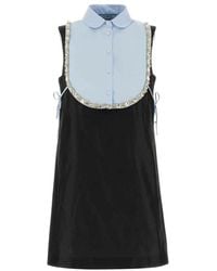 Prada - Embellished Shirt Collar Mini Dress - Lyst