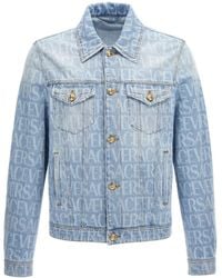 Versace Logo Check Print Denim Jacket in Black for Men | Lyst Versace Logo Check Print Denim Jacket in Black for Men | Lyst