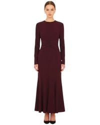 Alberta Ferretti - Burgundy Crew Neck Midi Dress - Lyst