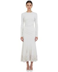 Alberta Ferretti - Ivory Crew Neck Midi Dress - Lyst