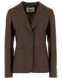 Fendi - Mud Wool Blend Blazer - Lyst