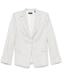 Theory - Linen Blend Houndstooth Blazer With Side Flap Pockets - Lyst