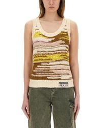 Moschino - Textured Knit Top With Artistic Stripes - Lyst