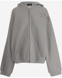 we11done - Cotton Sweatshirt With Rhinestone And Stud Shoulder Detail - Lyst