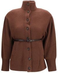 Brunello Cucinelli - High Neck Cardigan With Belt - Lyst