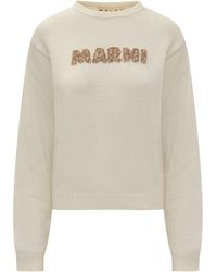 Marni - Logo Embroidered Cotton Knit Sweater - Lyst