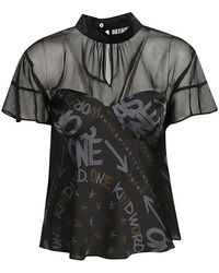 Sacai - Graffiti Print Tulle Blouse - Lyst