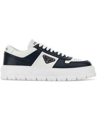 Prada - Leather Sneaker With Contrast Detailing - Lyst
