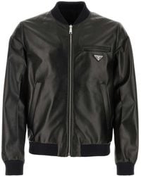 Prada - Triangle Logo Leather Reversible Bomber Jacket - Lyst