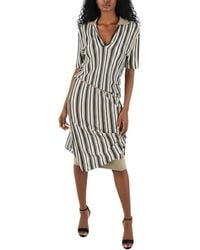 Bottega Veneta - Stripes V Neck Midi Dress - Lyst