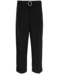 Jil Sander - Wool Gabardine Belted Trousers - Lyst