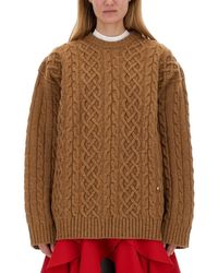 Moschino - Textured Cable Knit Oversize Fit Jersey - Lyst
