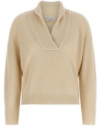 Brunello Cucinelli - Knitted Shawl Neck Sweater - Lyst