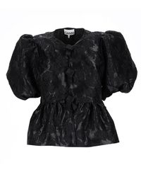 Ganni - Textured Round Neck Top - Lyst