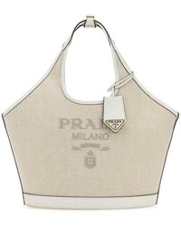 Prada - Sand Canvas Shopping Bag - Lyst