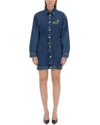 Moschino - Denim Solid Shirt Collar Mini Dress - Lyst