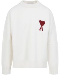 Ami Paris - Adc Crewneck Off And Wool Sweater - Lyst