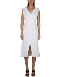 McQueen - Solid Shirt Collar Midi Dress - Lyst