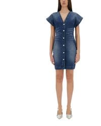 Moschino - Denim Solid V Neck Mini Dress - Lyst