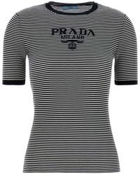 Prada - Stripes Crew Neck T-Shirt - Lyst