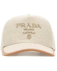 Prada - Melange Sand Cotton Blend Baseball Cap - Lyst