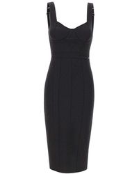 Elisabetta Franchi - Scuba Midi Dress With Sweetheart Neckline And Corset-Inspired Details - Lyst